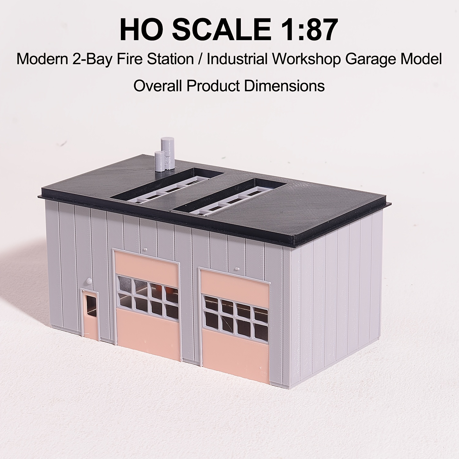 TEMU Kit de modélisme échelle HO 1:87 Caserne de pompiers moderne à 2 et industriel, garage de miniature imprimé en 3D avec lucarnes pour paysage de