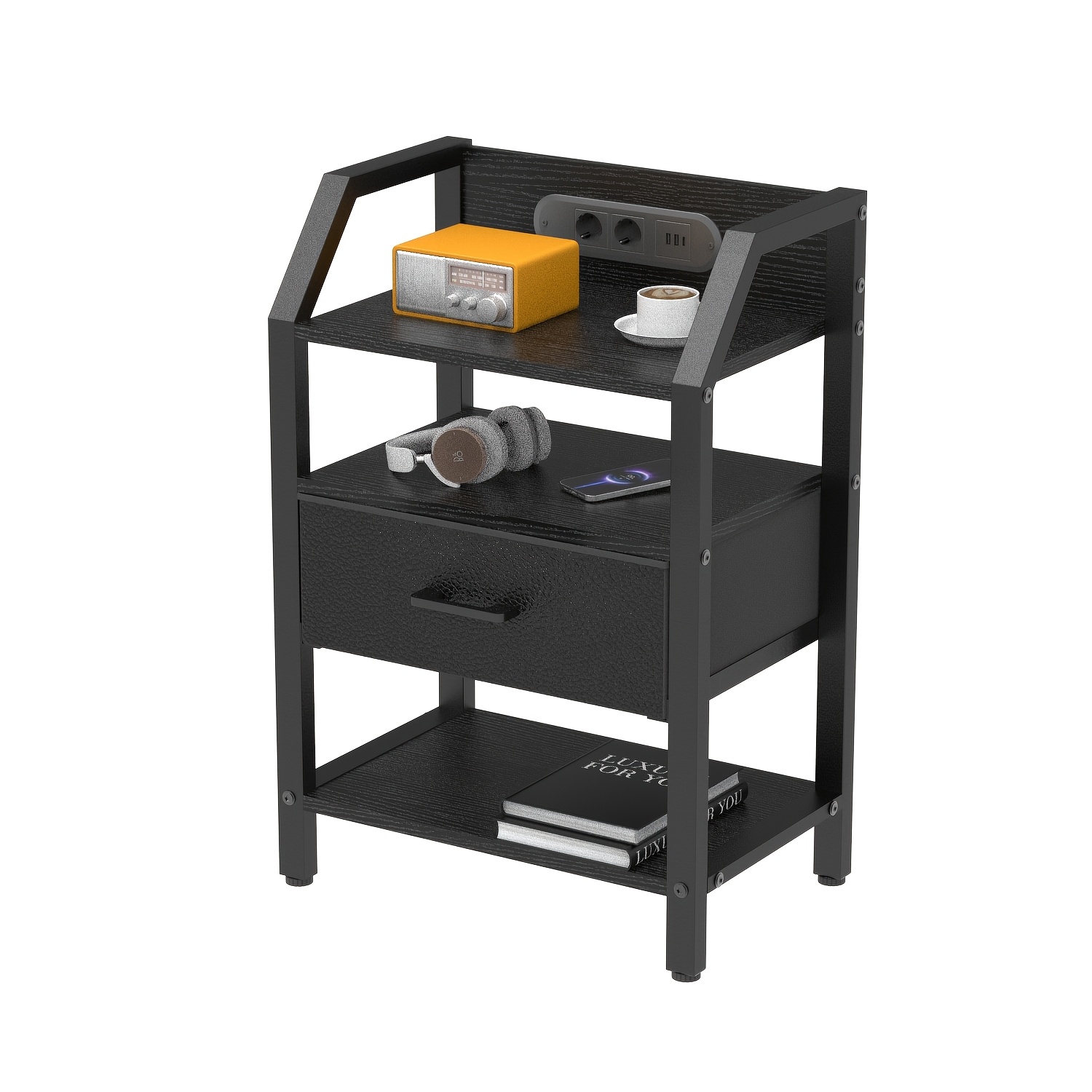 Image of Office Cabinet With Charging Station And Led, 1pc/2pcs File Storage Cabinet, Thickened Board Bedside Cabinet For Workstation, Conference Room, Office