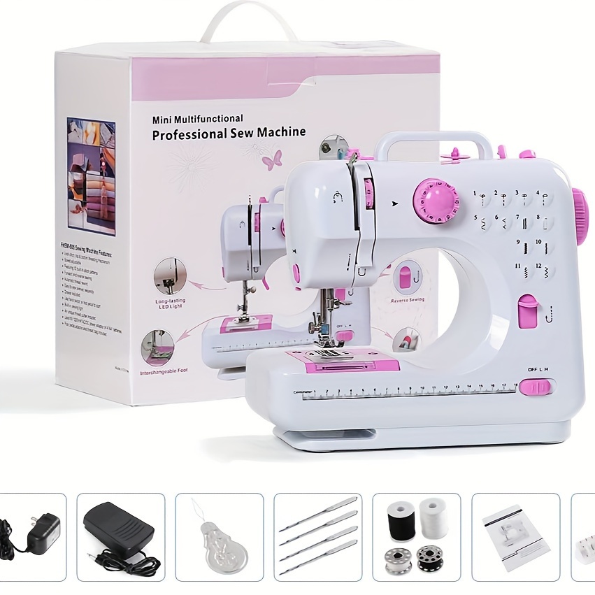 

Sewing Machine Mini Portable Electric Portable Household Overlock 12 Built- With Foot Pedal For Amateurs Beginners Embroidery Safety