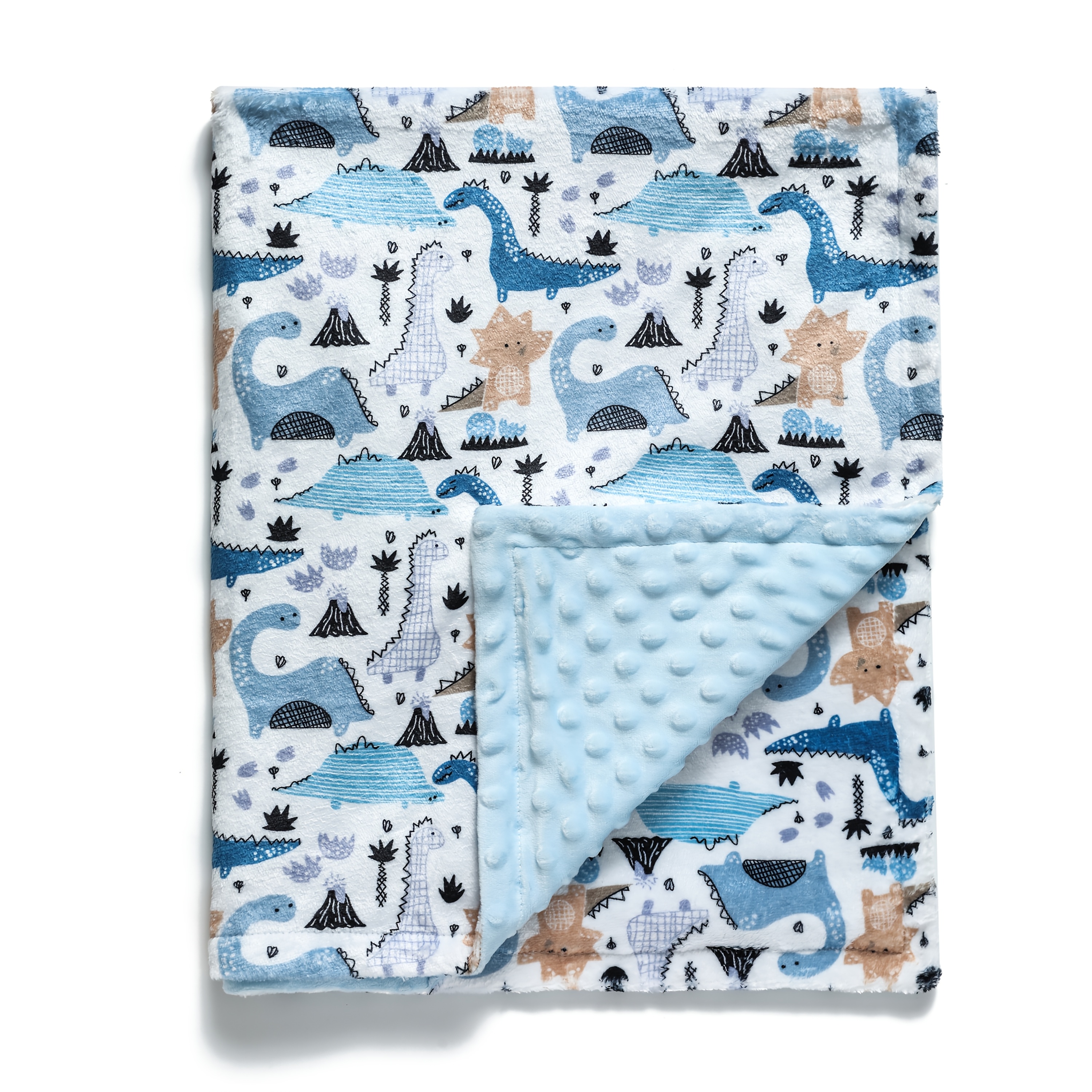 Image of Baby Blanket For Boys Girls Double Layer Soft Plush Blanket With Dotted Backing, Toddler Baby Blanket Shower Gifts. Halloween, Christmas, New Year Gifts (blue Dinosaurs 30 X 40 Inches)