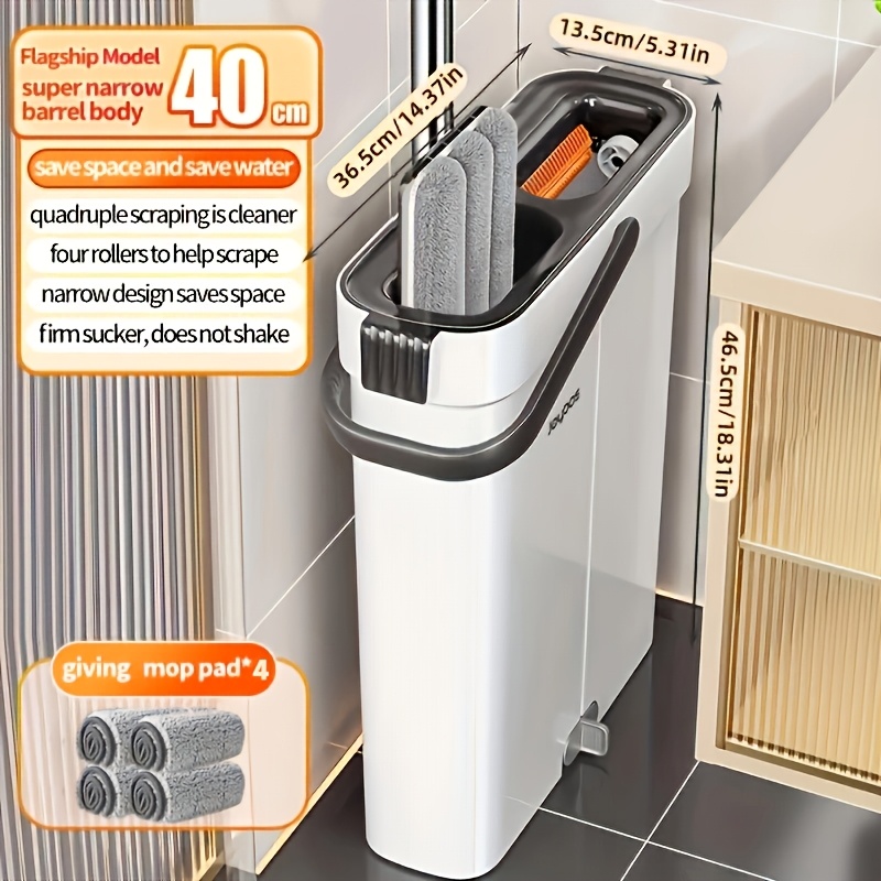 TEMU 2026 New Flat Mop And Bucket Set, Lazy Mop, Floor Cleaning Tool, Space-saving, Household Cleaning Tool, Comes With Replacement Cloth, Suitable