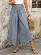 womens elegant solid color casual wide leg pants with ruffle hem