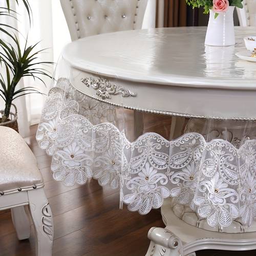 . elegante spitzen-tischdecke mit strass-akzenten - transparentes pvc, maschinell gefertigt für hochzeiten, partys und formelle anlässe, für couchtische, schminktische und küchendekoration, hochzeitstischdeko | dekorative tischdecke | komplexes spitzendesign, hochzeitstischdekorationen