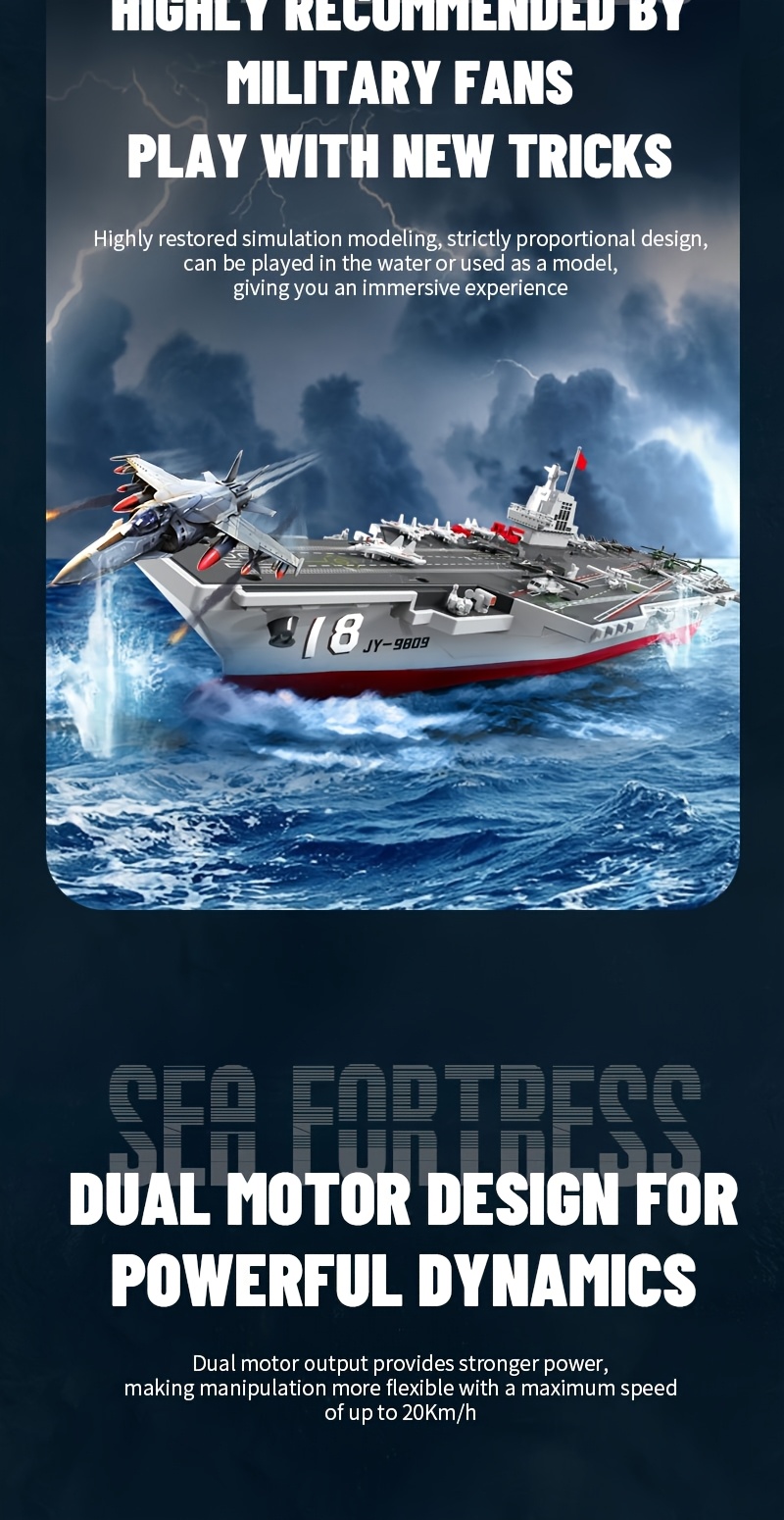 2025 1:48 RC Tactical Carrier Ship - Water-Activated Control with Modular Assembly System & Auto-Sensing Tech, Smart Battery Alert & Interchangeable Parts for Pool/Lake Battles