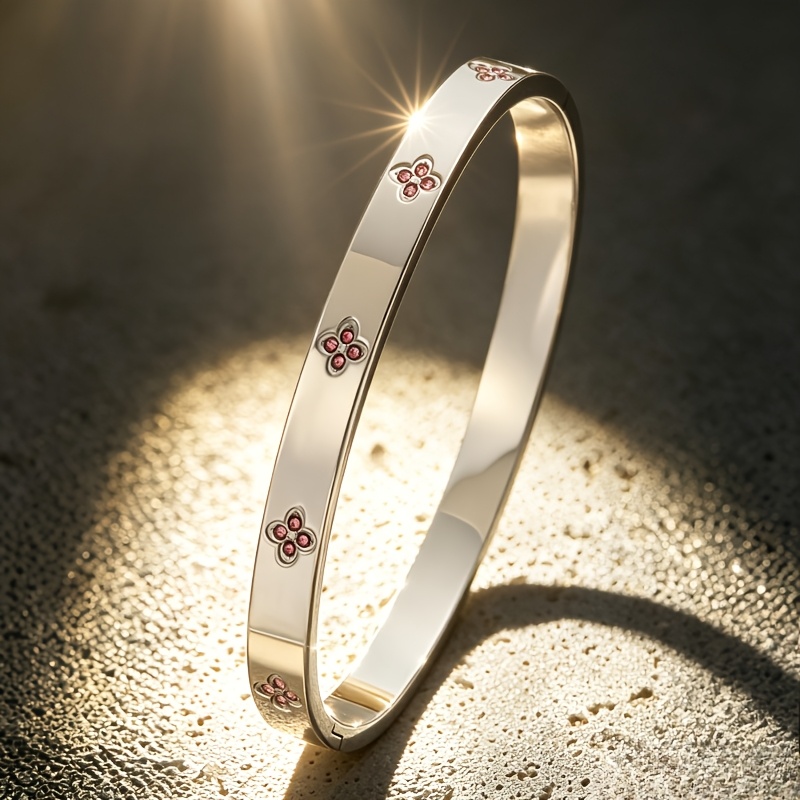 3 Stackable Stainless Steel Bangles Set with Crystals