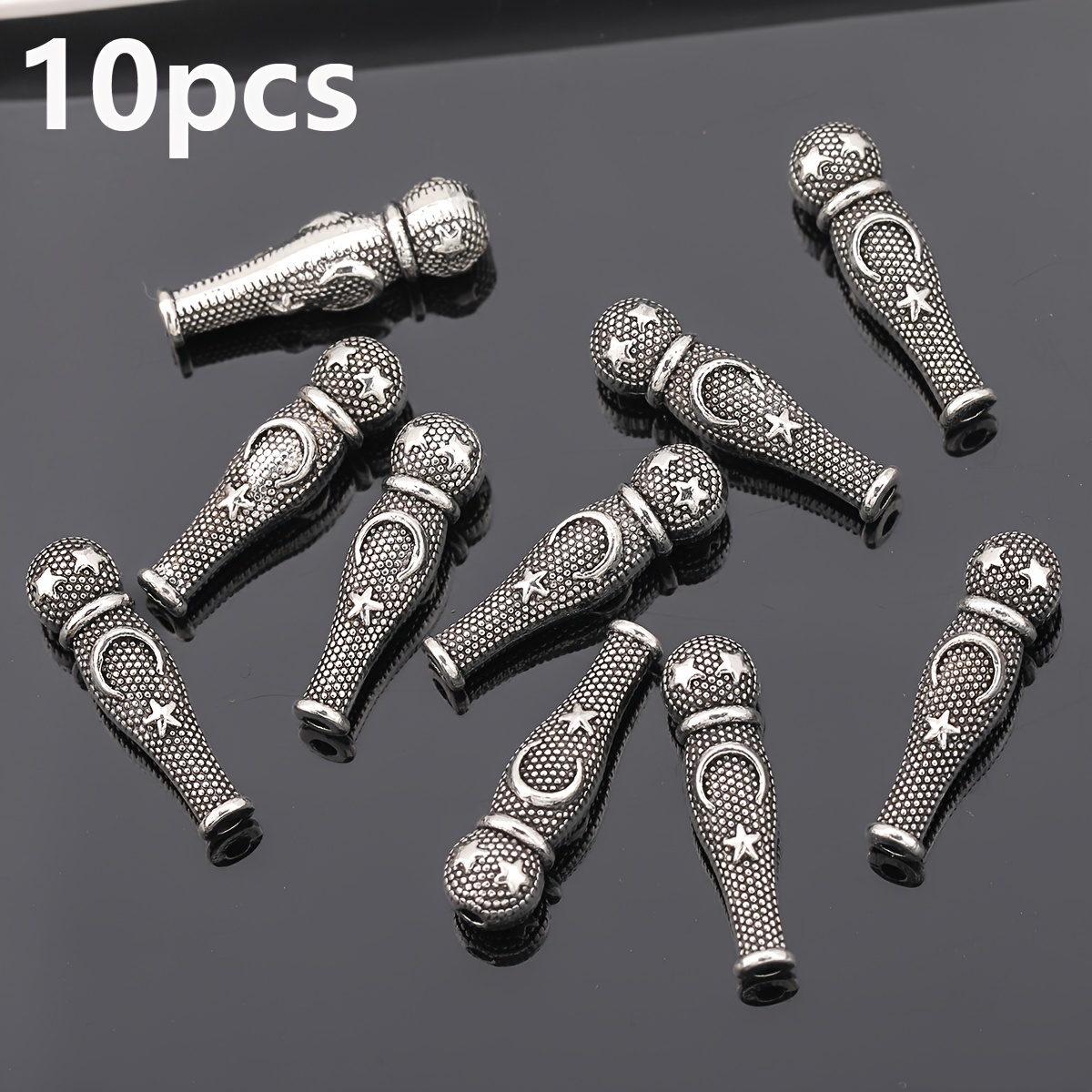 TEMU Lot de 20/10 perles de prière à pompon à tête plate avec motif et , perles d'espacement cylindriques libres de 23 mm, perles d'espacement libres
