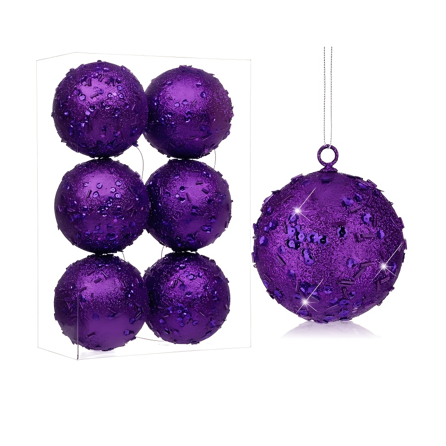 TEMU 6pcs Purple Shatterproof Christmas Ball Decoration Ornament, 8cm/3.15inch Christmas Tree Hanging Ornament Christmas Ball Set Christmas Tree