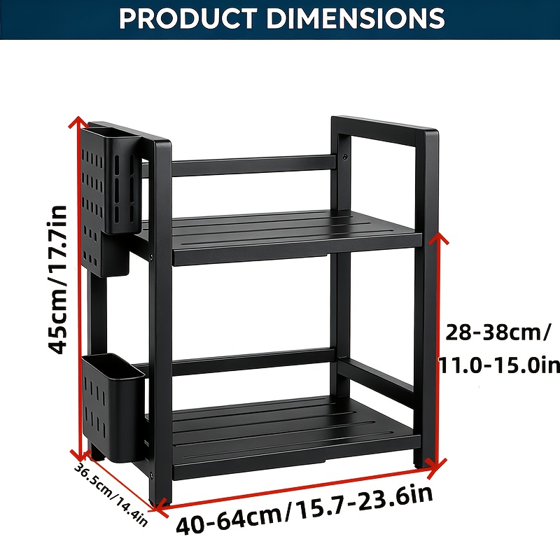 TEMU Kit d'étagère extensible pour micro-ondes à niveaux, support d'étagère réglable pour micro-ondes avec 6 crochets + porte-planche à découper +