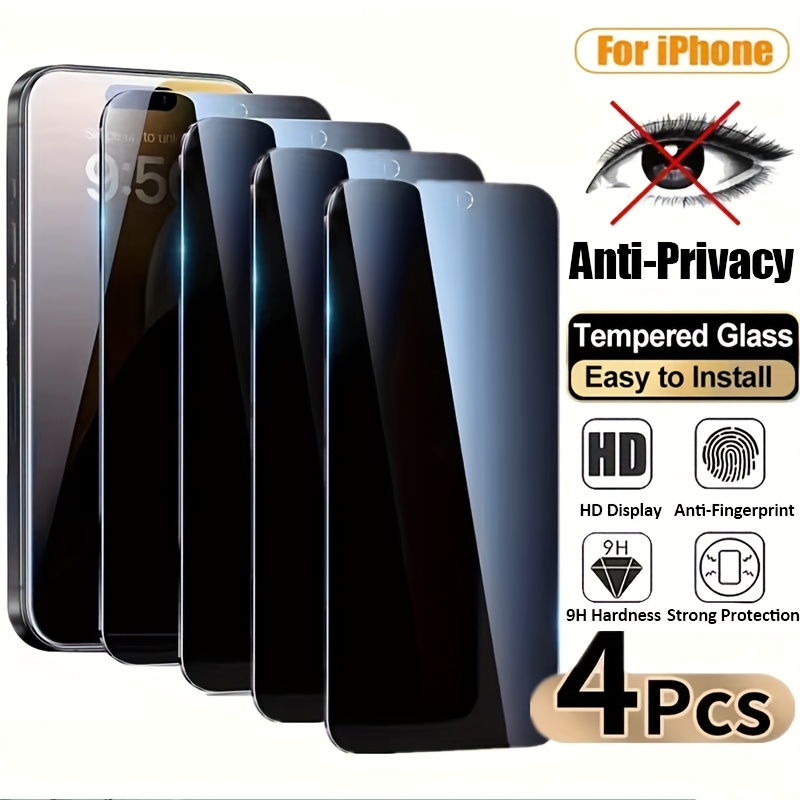 TEMU 4pcs Full Coverage Anti-privacy Tempered Glass For Iphone 18 17 16 15 14 13 12 11 Pro 17 Air 16e 13 12 Mini Screen Protector 9h Protective Glass
