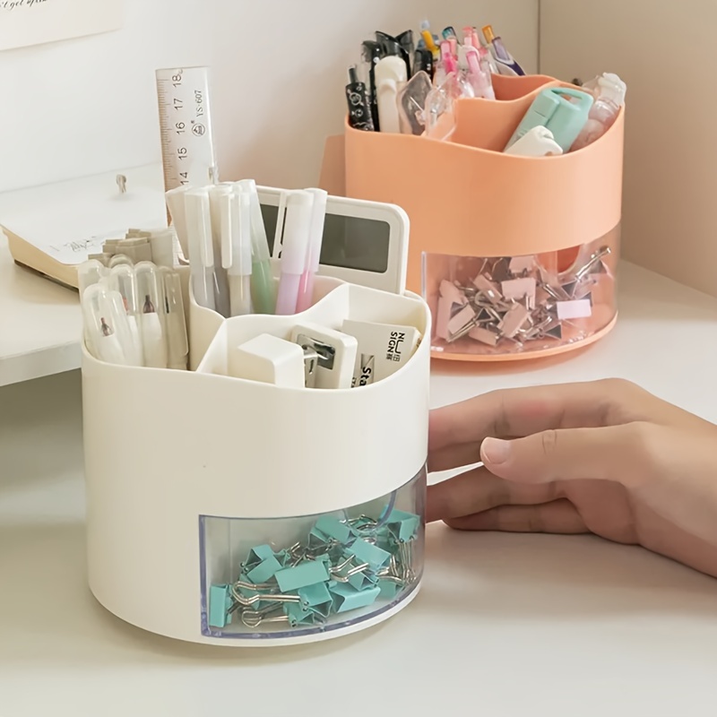 

360-degree Rotating Desk Organizer - Large Capacity Pen Holder With Compartments For Office Supplies & Makeup Brushes, Durable Pp Material