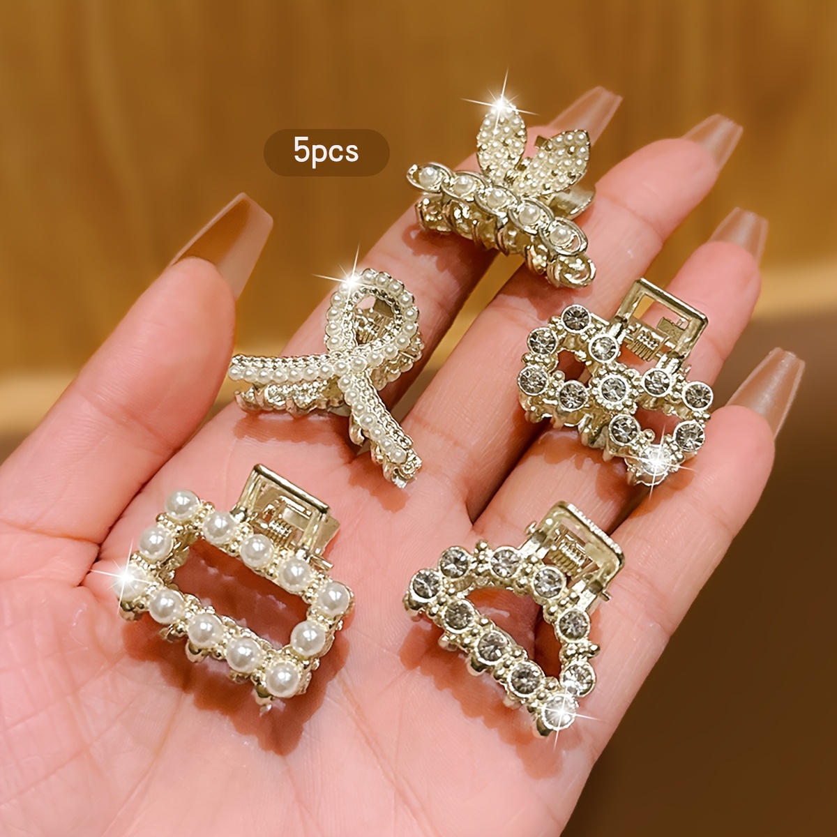 5 Metal Rhinestone Hair Clips With A Korean Style, Use