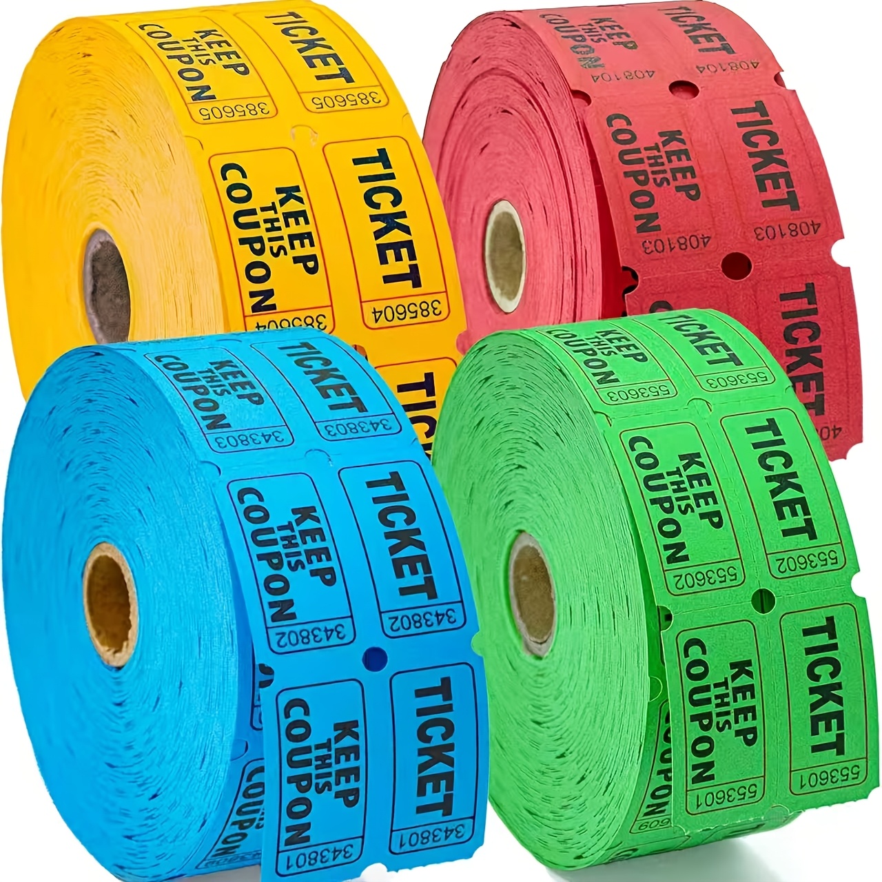 TEMU Halloween Christmasgift For Her/him 4pcs Double Tickets - 4 Assorted Colors (blue, Yellow, Red, Green), 1000 Tickets Per Roll For Events, &