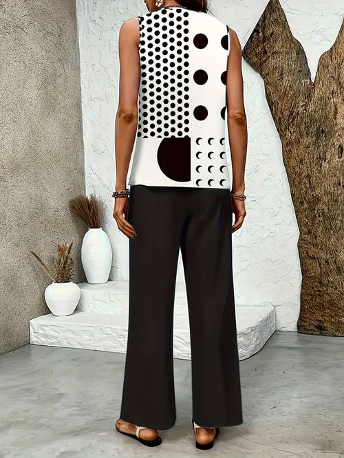 targeted development new geometric dot neck double layer sleeveless vest straight pants casual comfortable tank top set