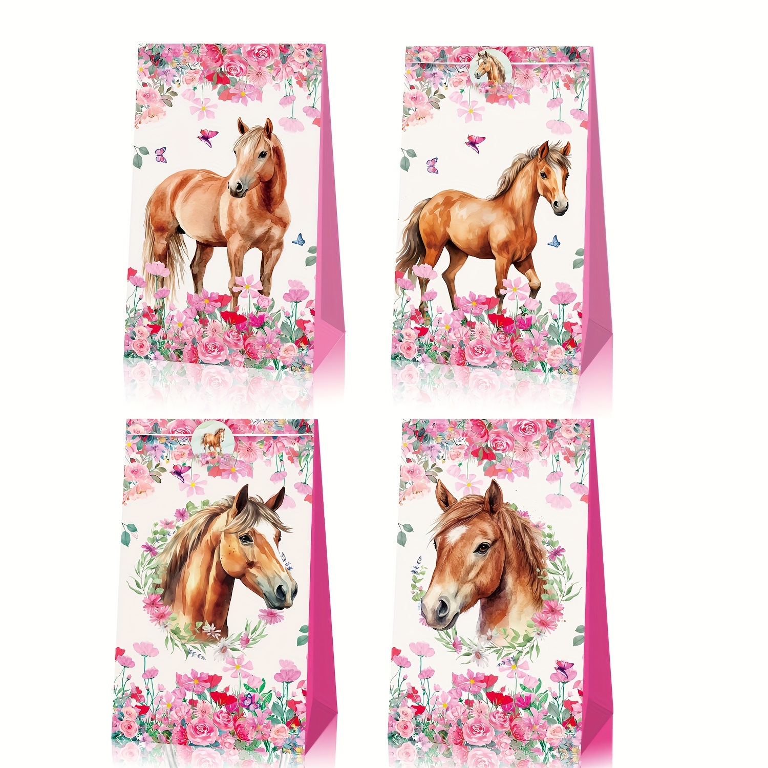 Image of 12pcs Watercolor Gift Bags With Tags, Forest Theme Paper Favor Bags For Birthday Party Decorations, Festive Gift Bags | Whimsical | Paper Gift Bags
