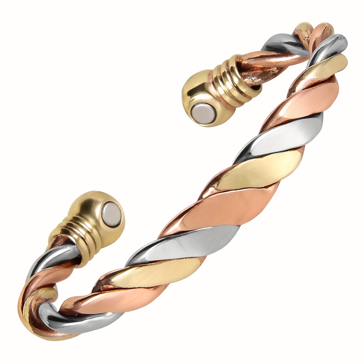 TEMU 1 Adjustable Open Magnetic Bracelet - Tricolor Braided Copper Jewelry, Concealed , Unisex, Durable And Versatile, Suitable For Casual Or Formal