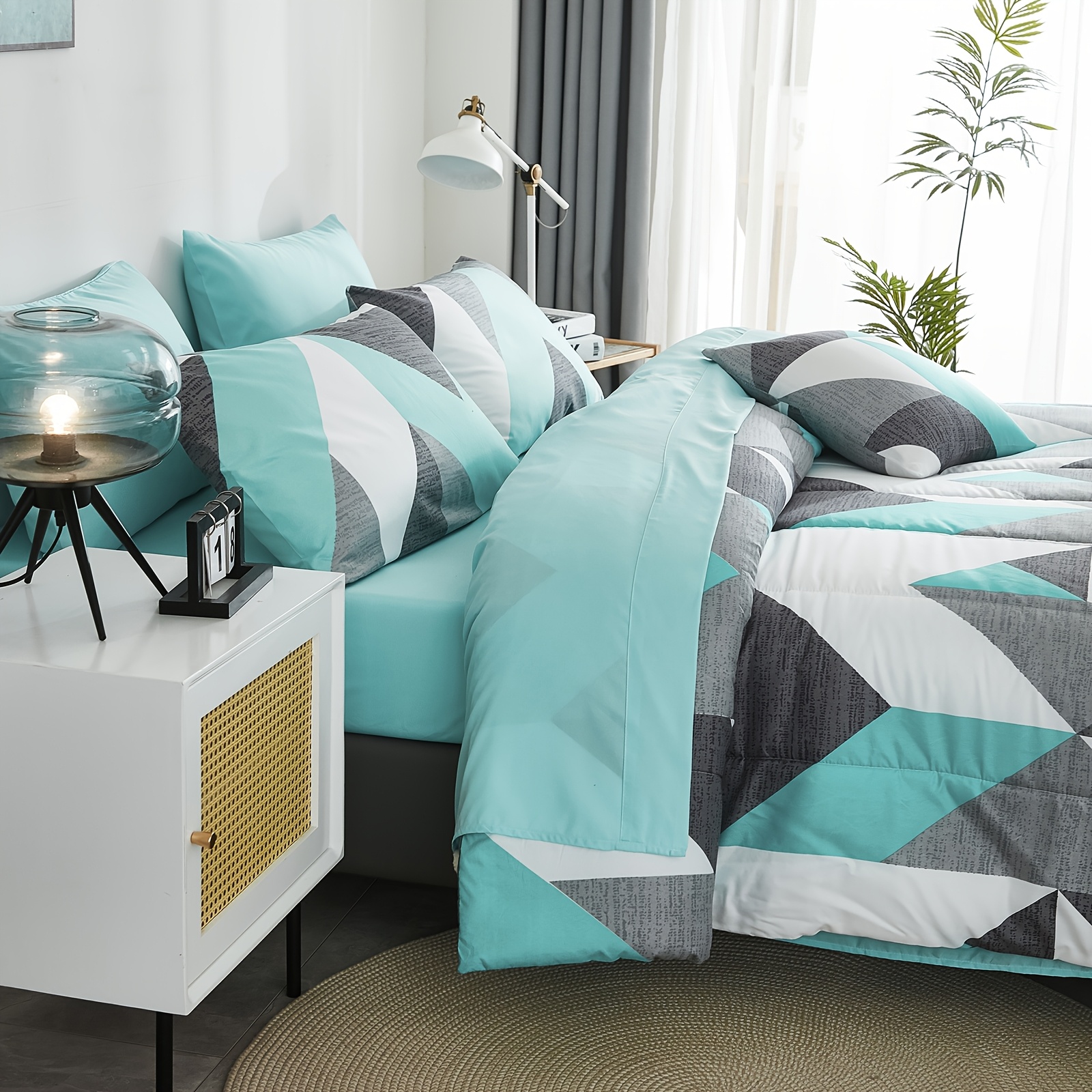 Teal And Grey Comforter Set 8pcs King Size Bed In A Bag Geometric Chevron  Teal Comforter Set With Sheets Soft Cozy Microfiber Lightweight Queen Bed Se