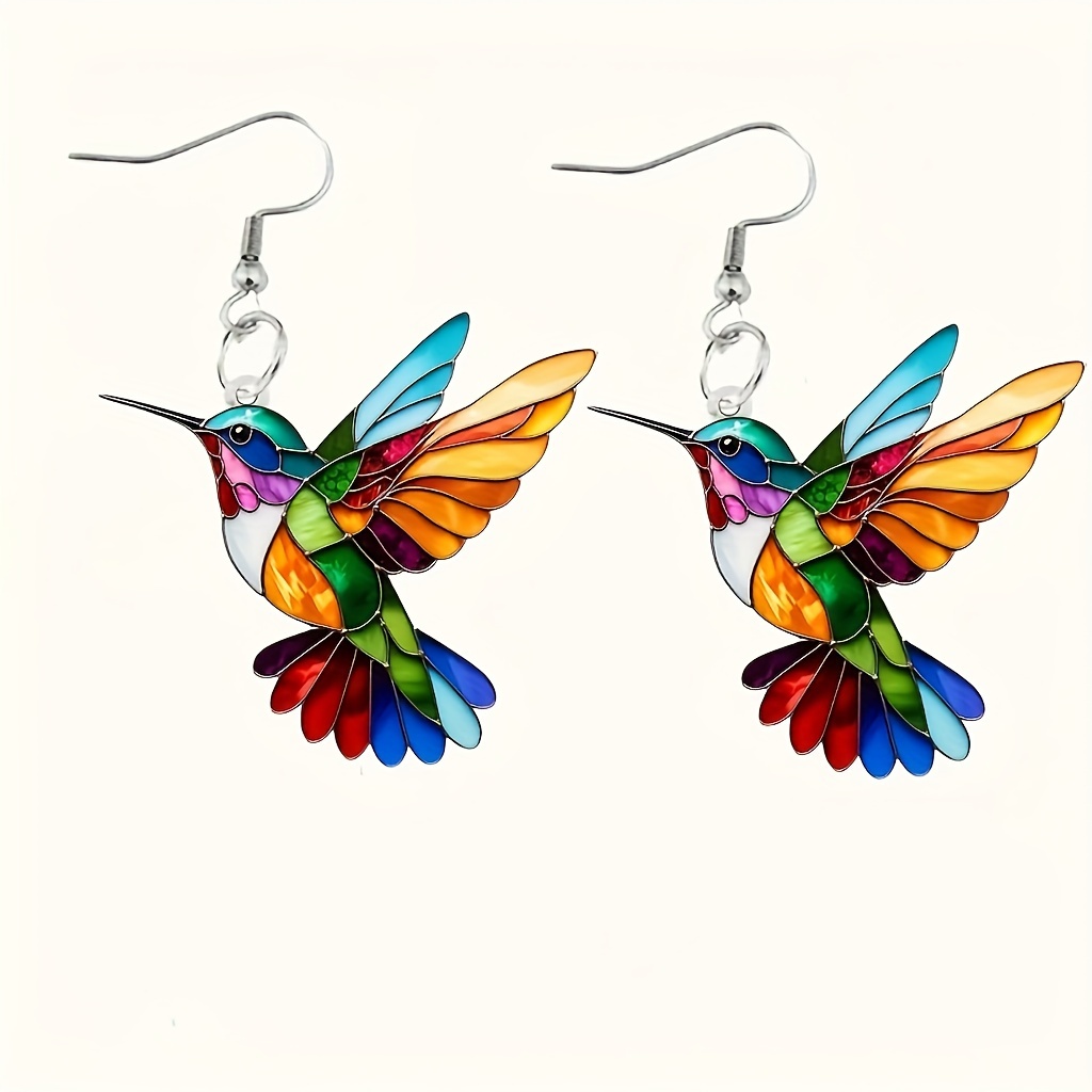 

1 Pair Of 2d Acrylic Retro Hummingbird Earrings, Bohemian Style Bird Earrings, High-end Animal Earrings, Suitable For Parties, Travel, And