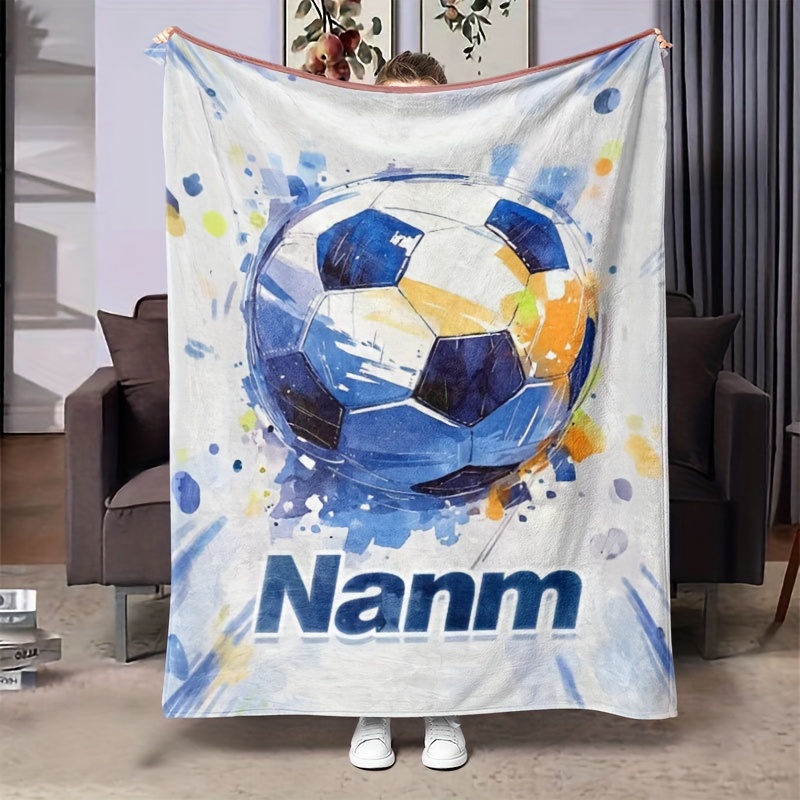 

1pc Name Custom Blanket, Football Pattern Printed Flannel Blanket, Soft Warm Blanket, Nap Blanket, Sofa, Office Bed, Camping Travel, Multifunctional Gift Blanket, Suitable For All Seasons