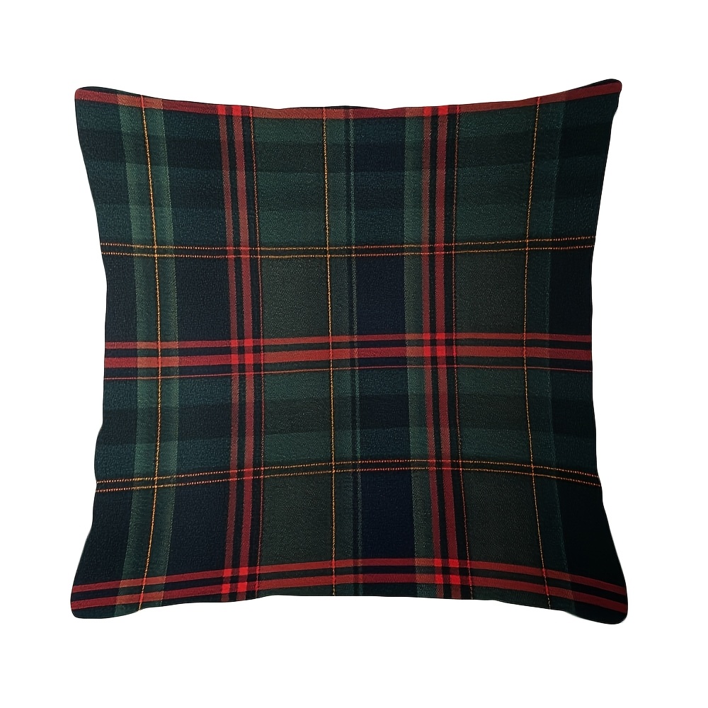 TEMU Clan Hunting Tartan 18x18" Soft Plush Throw Pillow Cover - Double-sided, Zip Closure, Machine Washable For Decor (pillow Not Included)