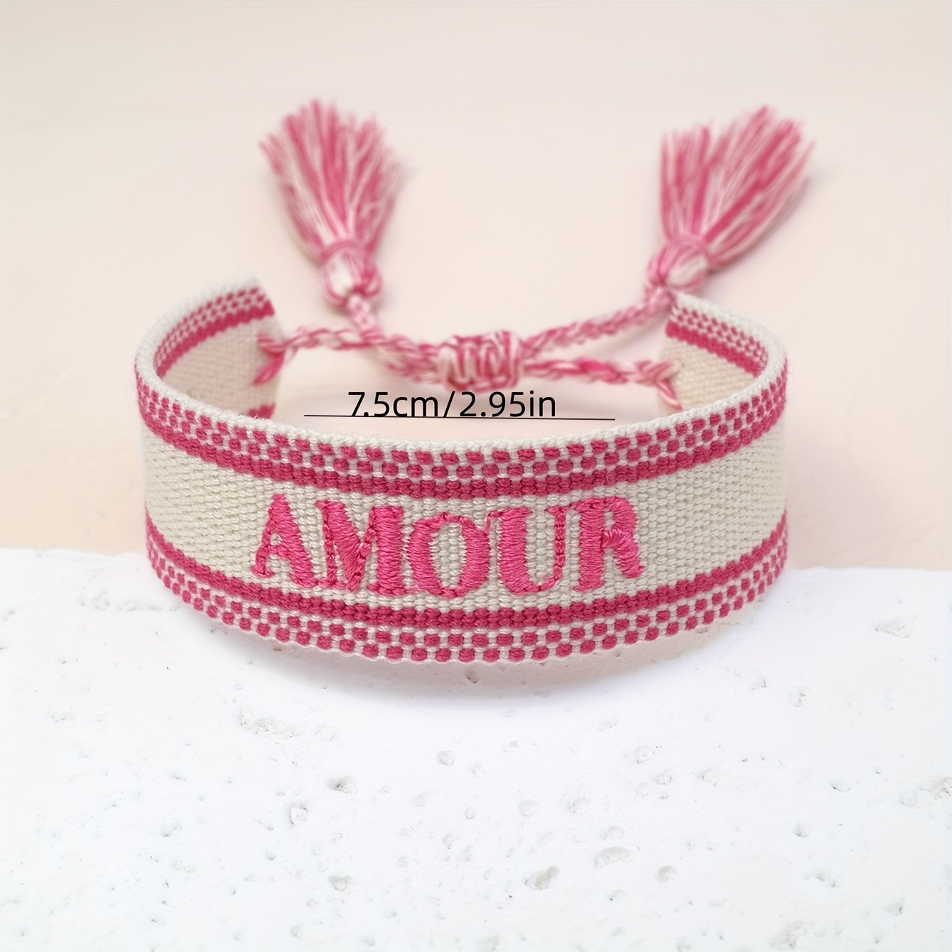 Handcrafted Vintage-Style Bracelet with Embroidered 'AMOUR'