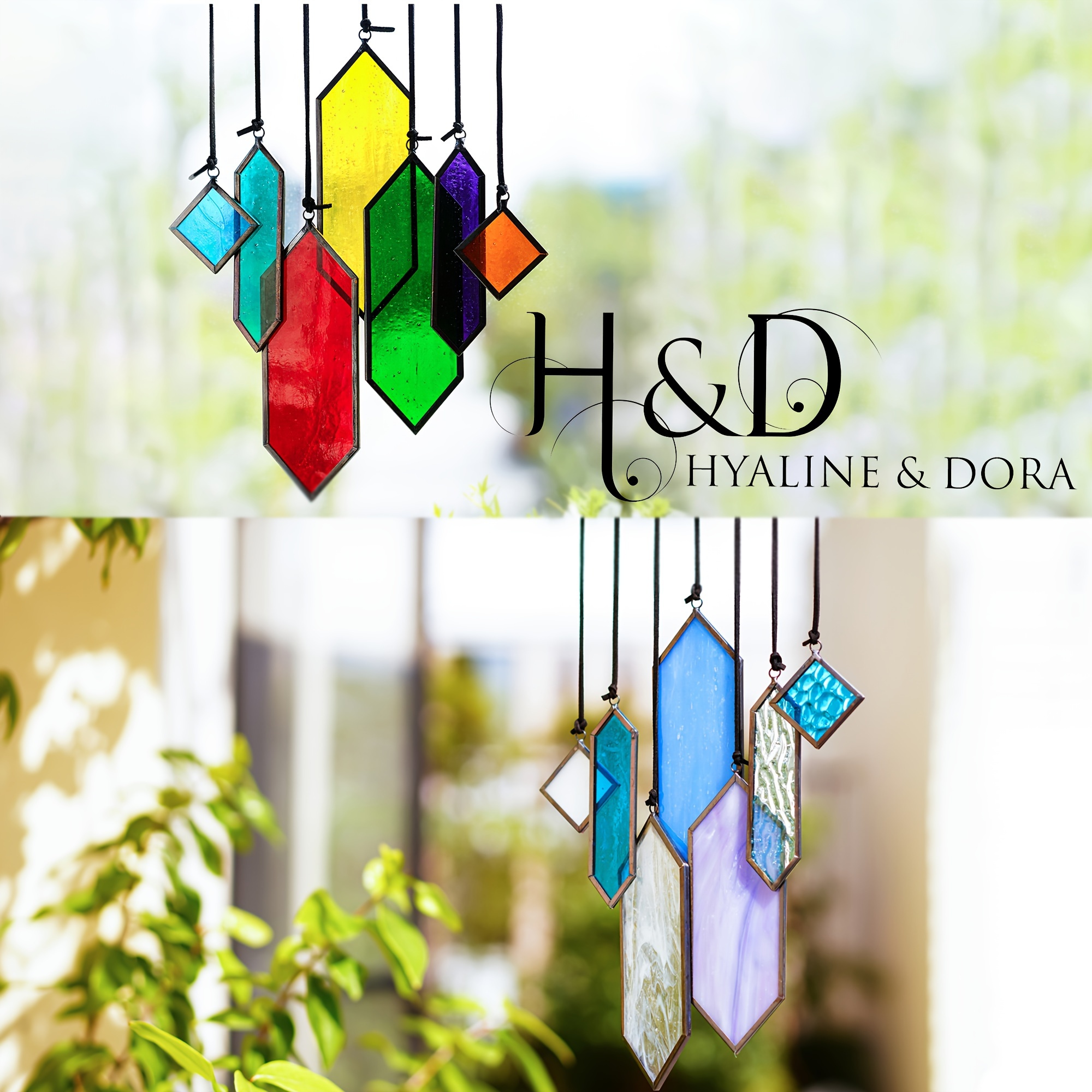 

H&d & 7pcs Handcrafted Stained Glass Hanging Suncatchers For Home Garden Window Decor Gifts