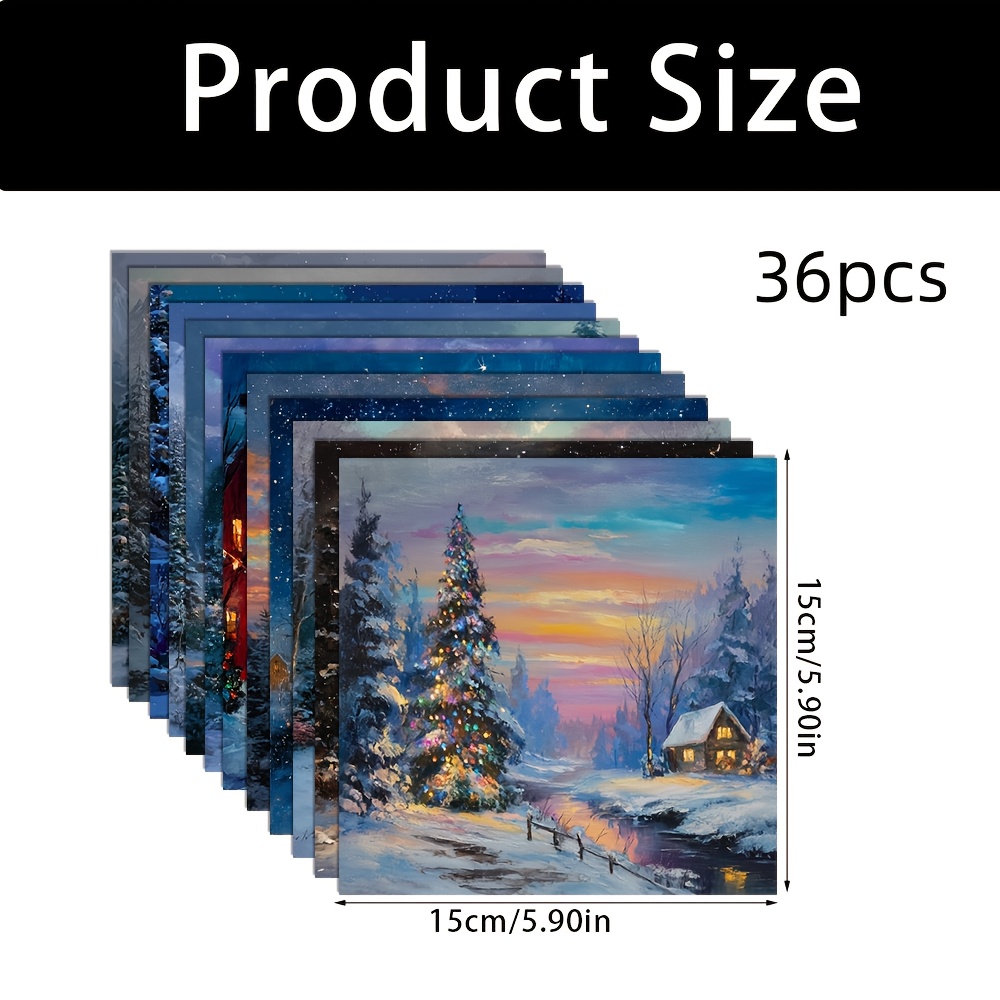 TEMU 36pcs Christmas Landscape Diary Scrapbooking Paper, 5.9*5.9inch Single Side Christmas House, Christmas Tree Background Paper For Merry Christmas