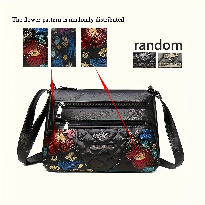 New Holiday Gift: Handmade Crossbody Bag For Middle-aged Moms, Featuring Hand-painted Patterns, Fashionable Large Capacity, And Thread Design. Patterns Are Random