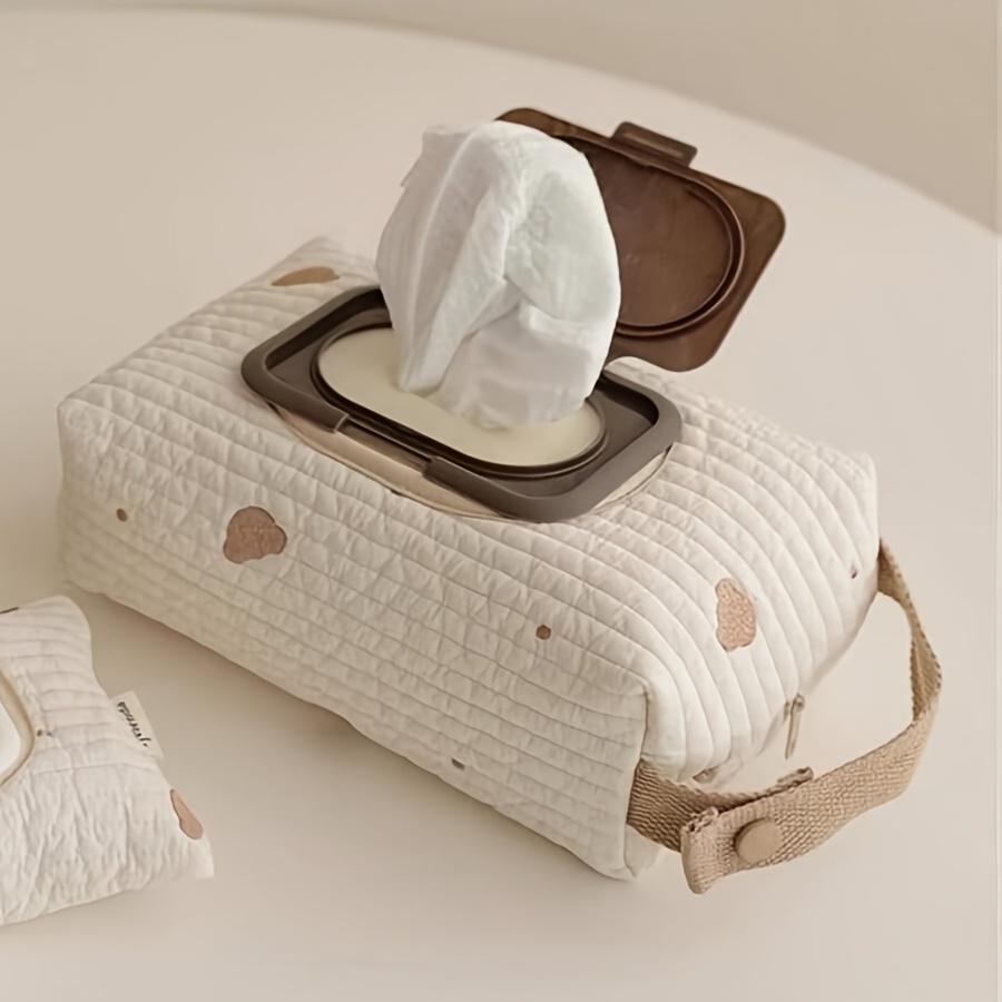 Korean Style Cute Embroidery Car Tissue Box Large Capacity Pull Paper Set Tissue Bag Stroller Tissue Hanging Bag