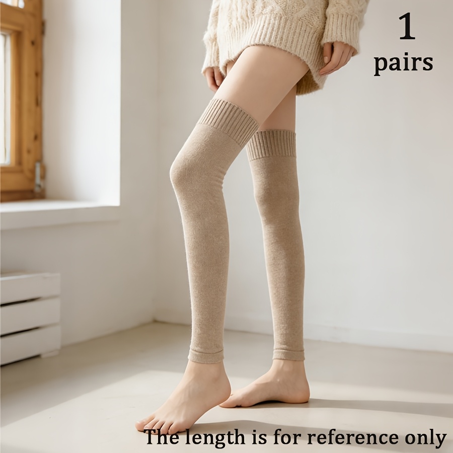 TEMU 1/3 Pair Autumn And Winter Warm Knee-high Socks For Women, Extra-long Nine-point Over-the-knee Thigh Socks, Terry Loop Knee, Women's Ribbed Warm