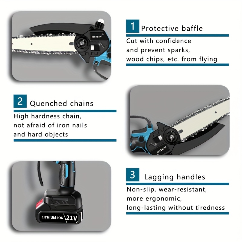 mini cordless chainsaw 6 inch handheld chainsaw with 2 2 0ah battery and charger speed of 23 feet automatic chain tensioner and automatic suitable for branches yards y gift for husbands details 3