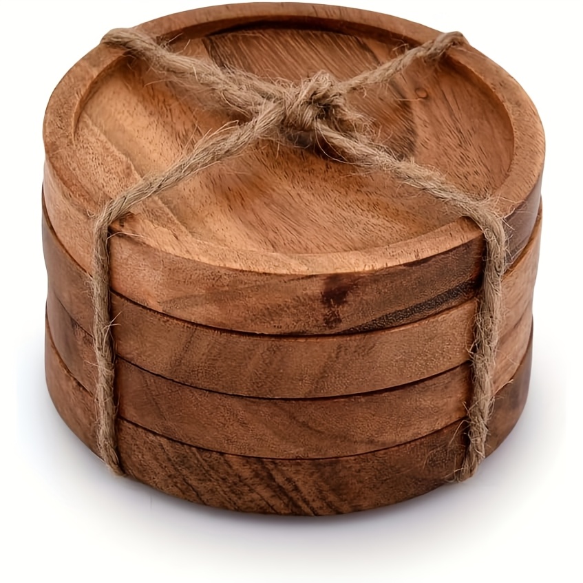 TEMU Dayswooden Coasters For Drinks - Natural Acacia Wood Drink Coaster Set For Drinking Glasses, Tabletop Protection For Any Table Type, Set Of 4