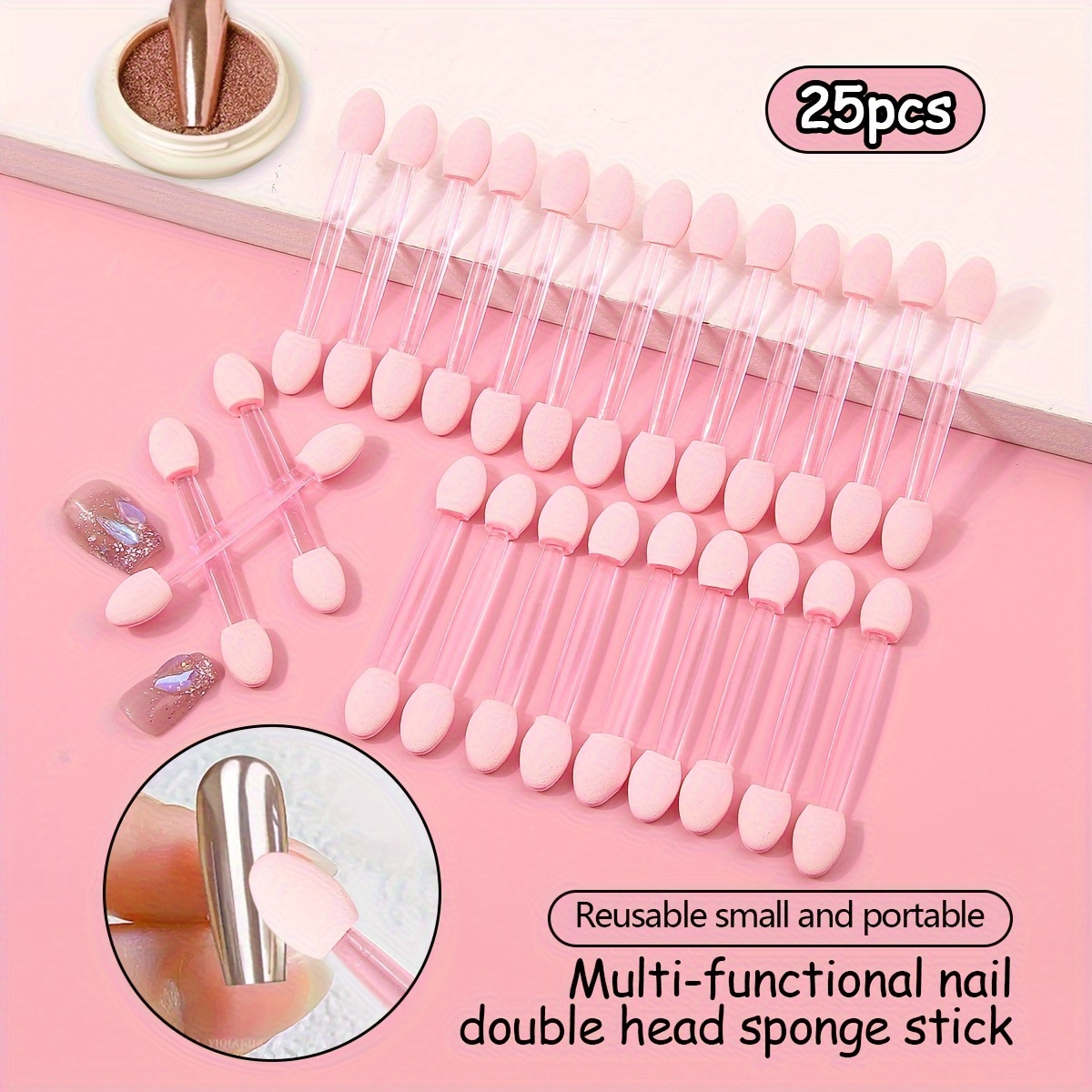 25pcs Influencer Nail Art Double-ended Smudge Sticks, Powder Brush, Laser Powder, Mermaid Powder, Powder Brush, Sponge Sticks For Ombre Gradient Tool