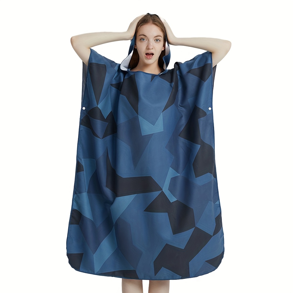 Image of 1pc Beach Changing Towel Surf Poncho Robe Hooded Wetsuit Adjustable Sleeves Surfing Swimming Bathing Navygeometry, Large - Fit For Men And Women Super Soft Durable Premium Microfiber