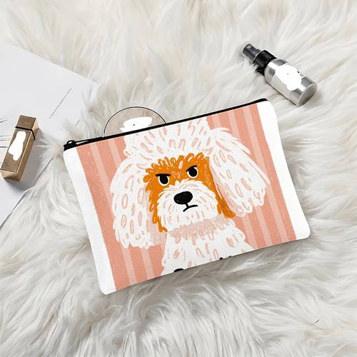 1 de maquiagem de capacidade com de zíper, estampa de poodle , espessada, adequada para viagem, escola, deslocamento, cosméticos, bolsa leve e portátil, presente de aniversário, temática de poodle, 2d