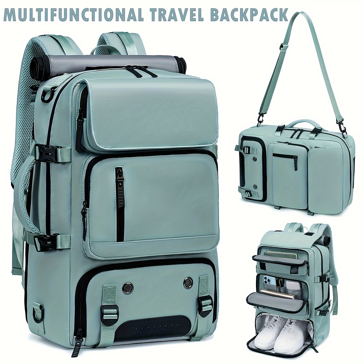 Mochila unisex de gran capacidad, doble hombrera, multifuncional 3 en 1, para viajes cortos, mochila para laptop, mochila casual, bolso de equipaje, mochila doble hombrera para hombres, mochila para viajes cortos, mochila para laptop, mochila multifuncional de gran capacidad con puerto USB para carga, correas ajustables y desmontables