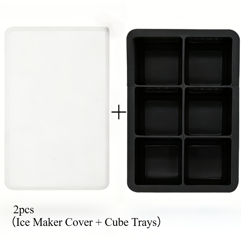 Image of 2pcs ( Cover And 6 Cube Of Ice Trays) Large Square Cube Of Ice Mold Tray, Cubes Maker For Whiskey Cocktails Bourbon, Reusable Cube Of Ice Tray For