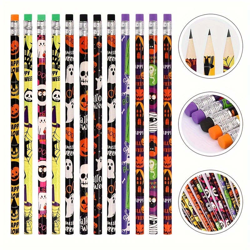 

Cartoon Wooden Pencils With Erasers, 12-pack, 2mm Lead Thickness, Wood Material, Fun Designs, Ideal For Children & Adults 14+, Gifts