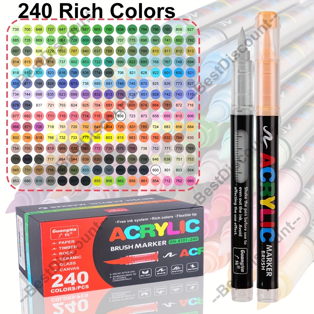 Image of 240 Colored Acrylic Felt, Professional Drawing Pens, Water-based Acrylic Paint Markers, Suitable For Marking On Rocks, Wood, Stones, Ceramics, And Glass