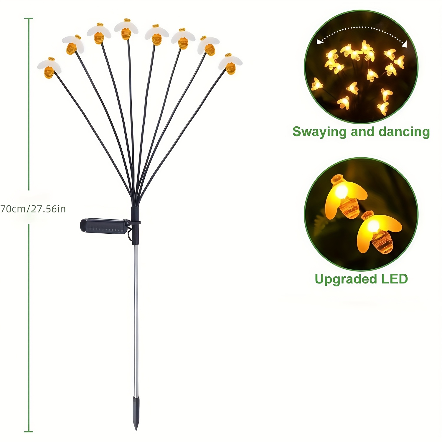 1pc Solar Bee Light, Outdoor -head Solar Bee Lamp, Suitable For Garden , Fences, Courtyards, Terrace Walkways, Decorative Lighting, Perfect For Outdoor And Festive Decorations