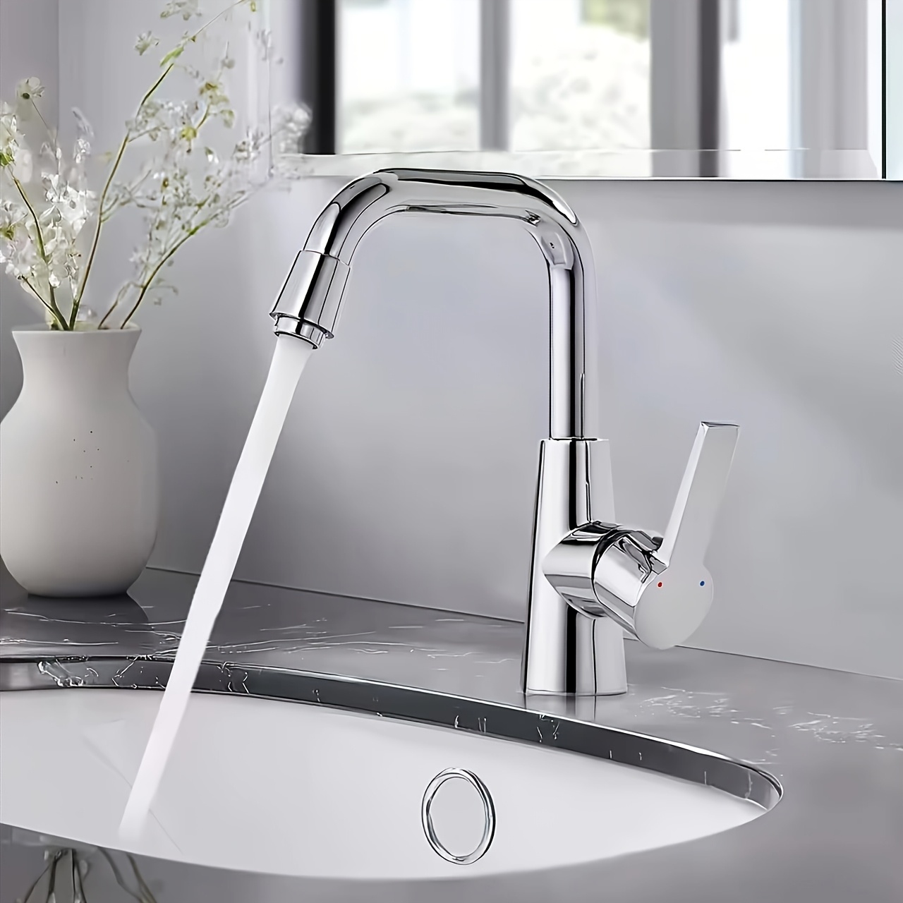 Image of 360° Rotatable Brass Chrome Basin Faucet | Single-handle Mixer Tap For Bathroom And Kitchen, , 304 Stainless Steel, Brushed End, Valve, European G3/8