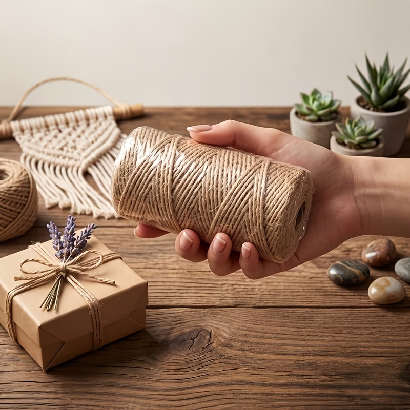 TEMU Corde de jute robuste de 600 pi, corde de chanvre naturel de 1,5 mm, idéale pour le jardinage, le support des plantes, de cadeaux, le