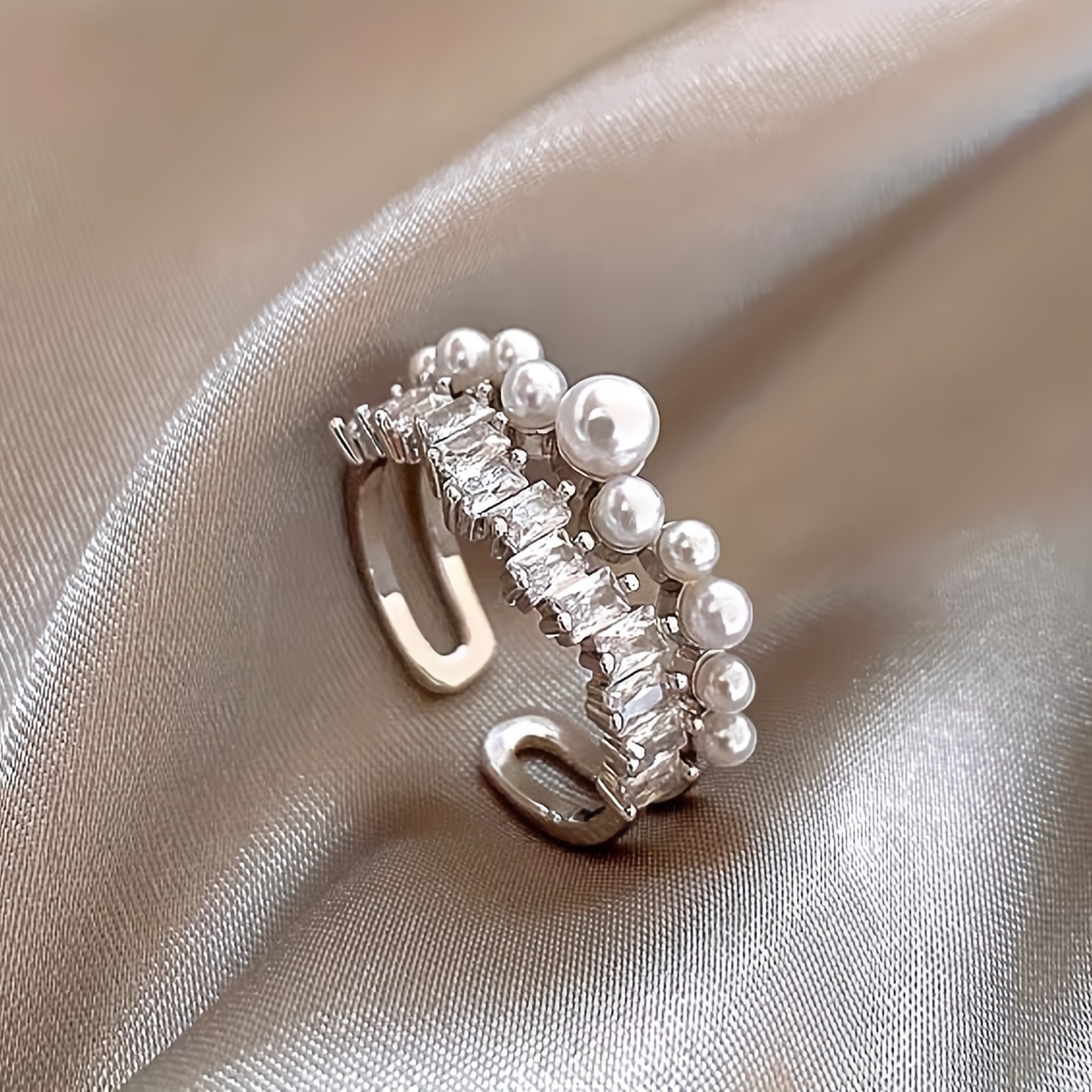 1 Light Luxury High-end Handmade Pearl With Unique Temperament, Elegant And Luxurious Synthetic Cubic Zirconia Exquisite Banquet Party, Women's Opening Single Copper Ring