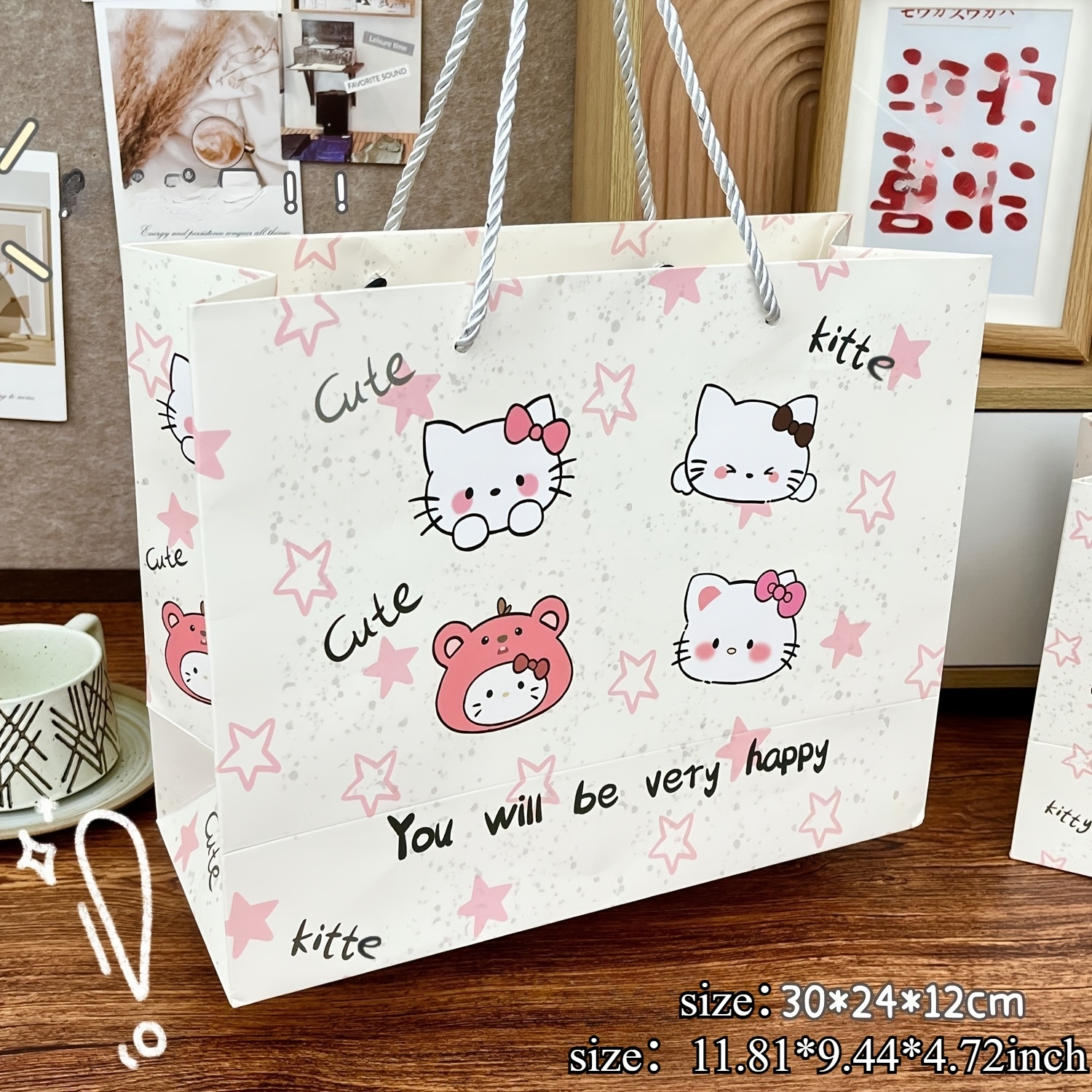 E-shop Sanrio Offiziell Lizenzierte Niedliche Stern Hello Kitty Weiße Karte Tragetasche Große Kapazität Geburtstagsgeschenk Verpackungstasche Exquisite
