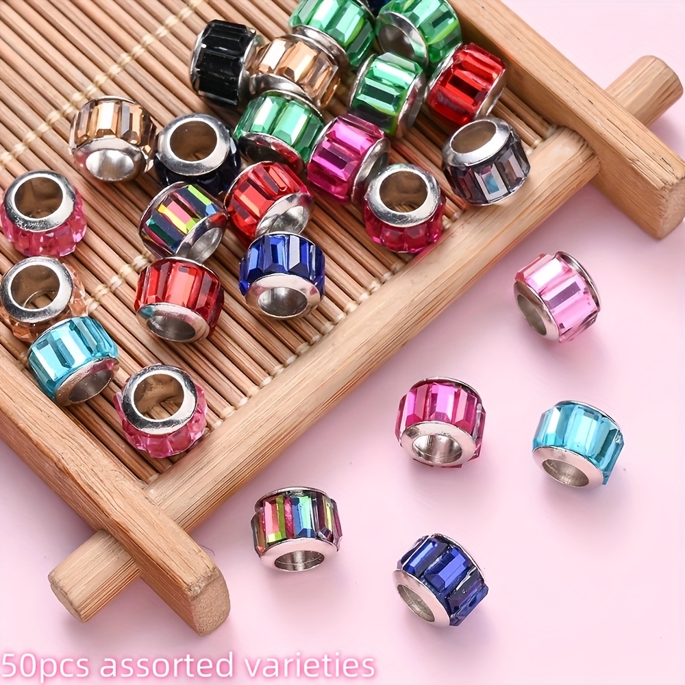 Image of 50pcs Random Mix Vibrant 7x9mm Glass Beads Mixed Colors, Large Hole, For Braiding, Jewelry Making, Bracelets, Necklaces, Earrings, Party Decor, Bead Assortments