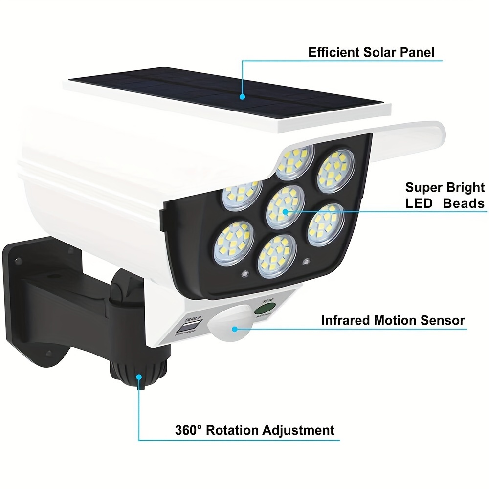 TEMU 1pc 77 Led Solar Light, Outdoor Ip65 Waterproof, Pir Motion Sensor Solar Lamp, 3 Remote Control Wall Light For Garden Patio