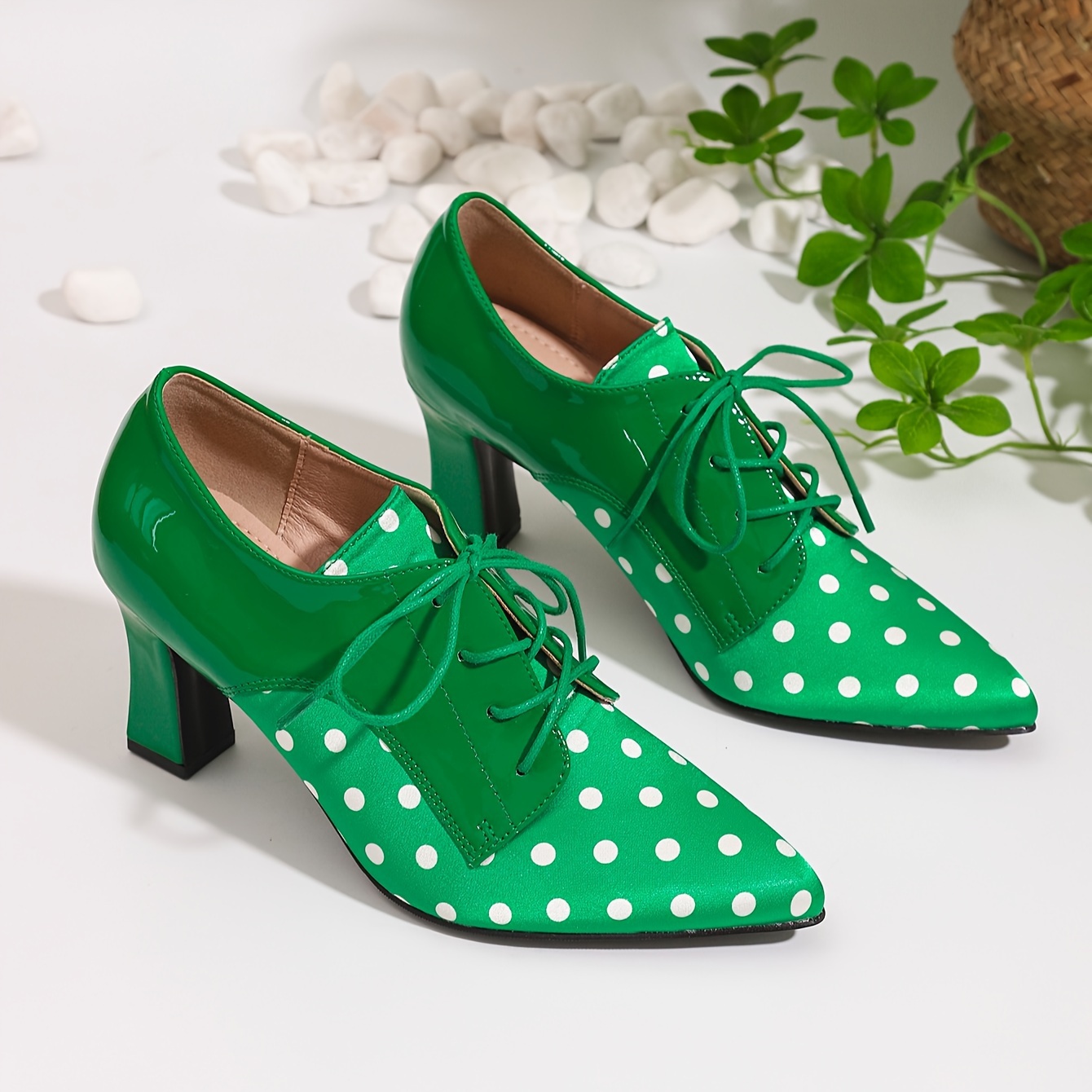 

Vintage Polka Dot Pumps With Bow , Lightweight Fabric Pointed Toe Shoes With Heel, Tpu Sole High Heels - European & Special From Huizhou