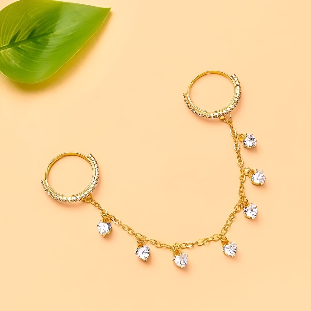 TEMU Bague porte-pendentif multi-cœurs style western, bague fine à chaîne de strass, idéale pour les fêtes et photos, bague empilable polyvalente
