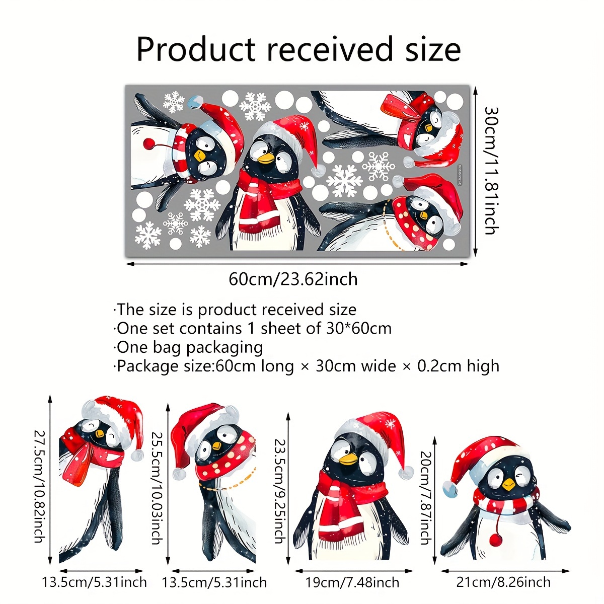 A (30*60cm) Christmas Hand-painted Penguin Electrostatic Glass Sticker Double-sided 20 Home Window Decoration Sticker Self-adhesive Dj1513-yy