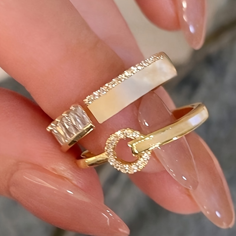 TEMU Conjunto de 2 anillos de estilo minimalista, lujoso y moderno, multifuncional y exquisito, anillo abierto ajustable adecuado para banquetes de