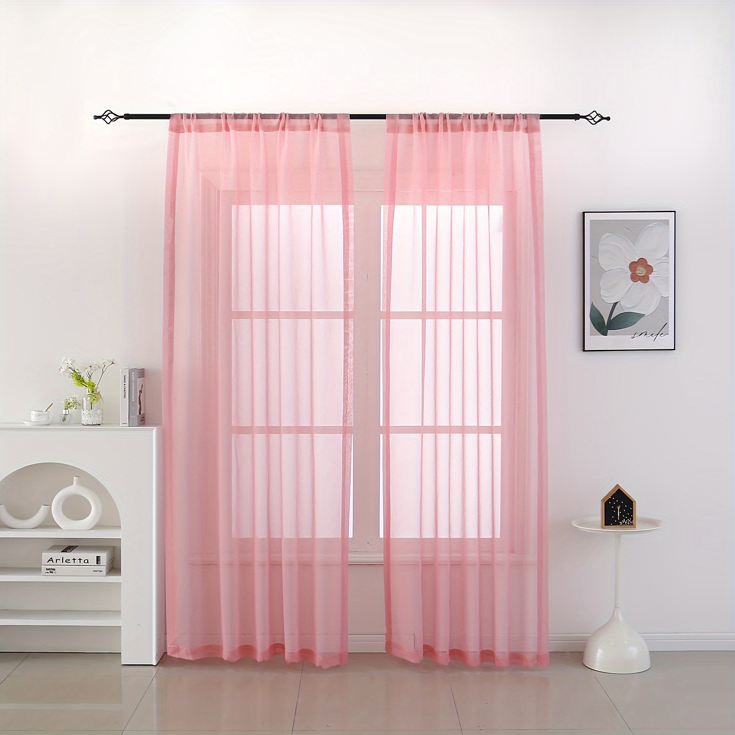 TEMU 2pcs Solid Color Sheer Curtains, Decorative Window Drapes, Window Treatments For Bedroom Living Room, Home Decoration, Room Decoration